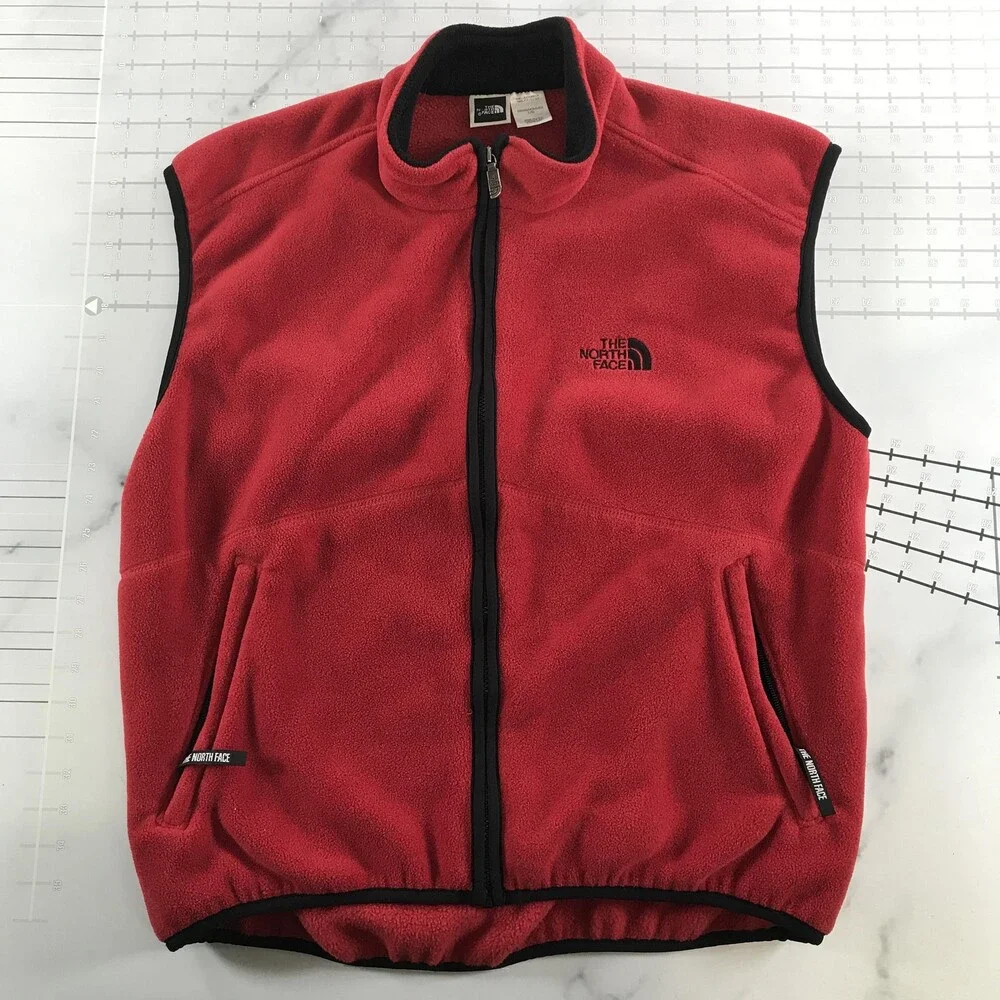 Vintage The North Face Vest Mens Large Red Fleece Full Zip Made USA Warm Outdoor